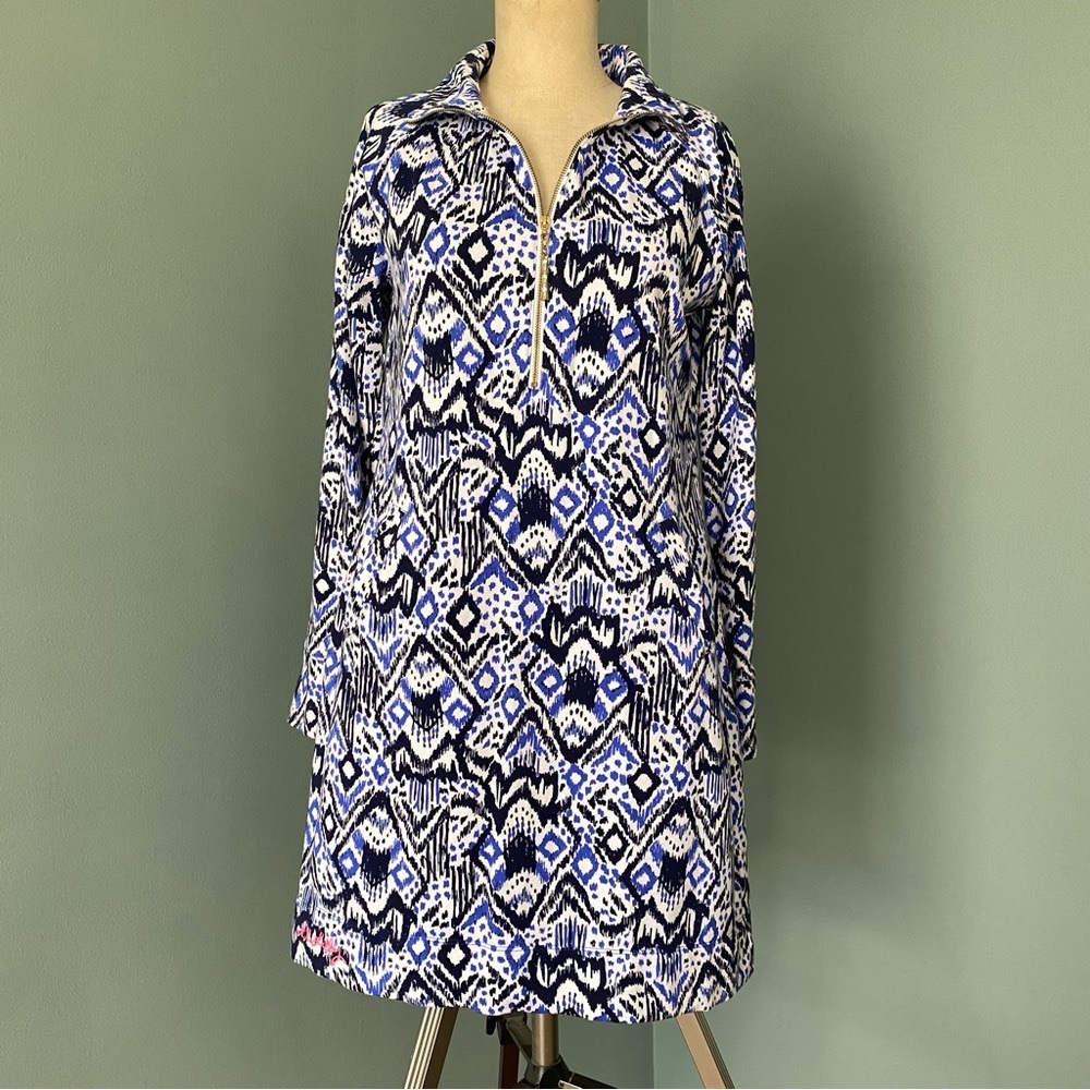 Lilly Pulitzer Skipper Popover Dress Beacon Blue Oh My Cod Small Knee Length